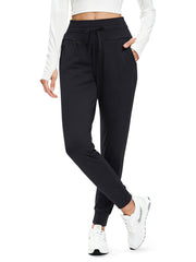 MAGCOMSEN women's fleece lined hiking joggers side pocket closeup with secure storage for phone