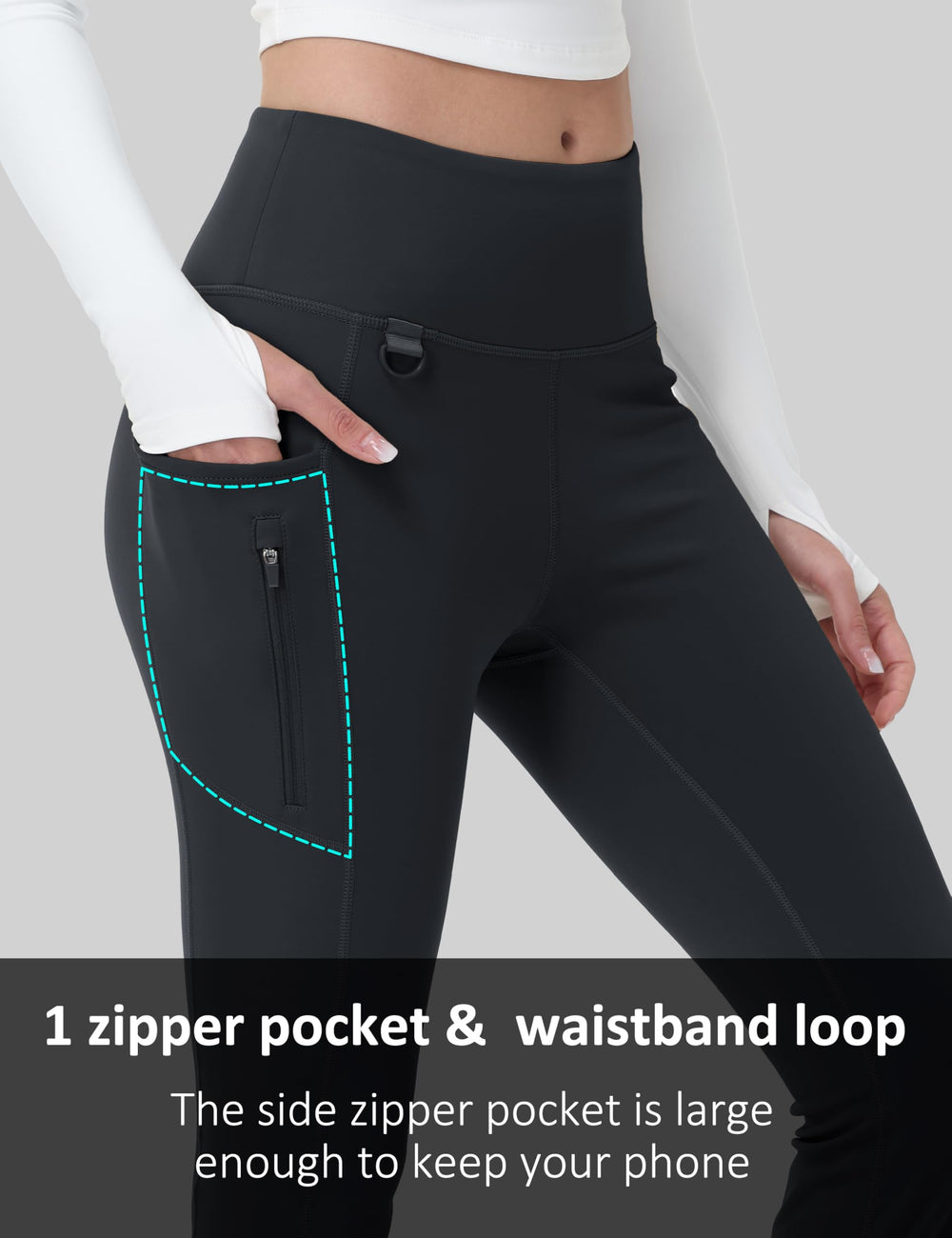 MAGCOMSEN fleece-lined leggings front-pocket-zipper view shows secure storage