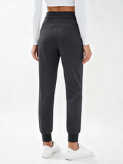 MAGCOMSEN womens fleece-lined pants high-waistband grey-l adjustable waistband for secure fit