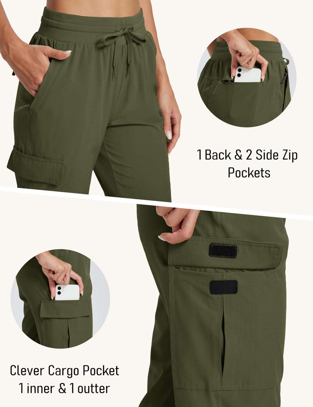 MAGCOMSEN women's hiking pants elastic waistband with drawstring offers an adjustable fit.