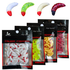 Close-up of 2.4cm artificial maggot grub soft lure with 3D-printed body