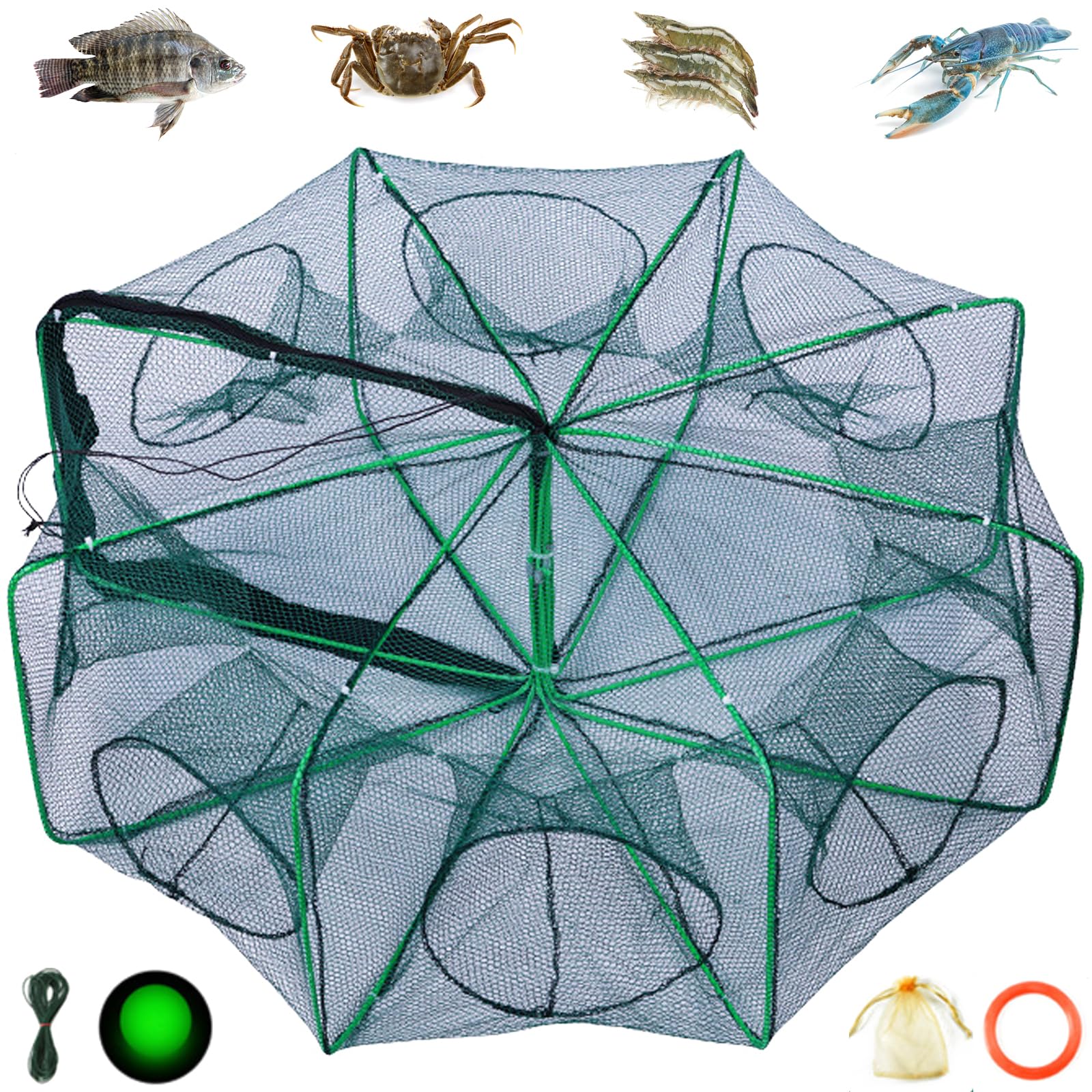 The Magic Foldable Fishing Trap unfolded in water catching fish