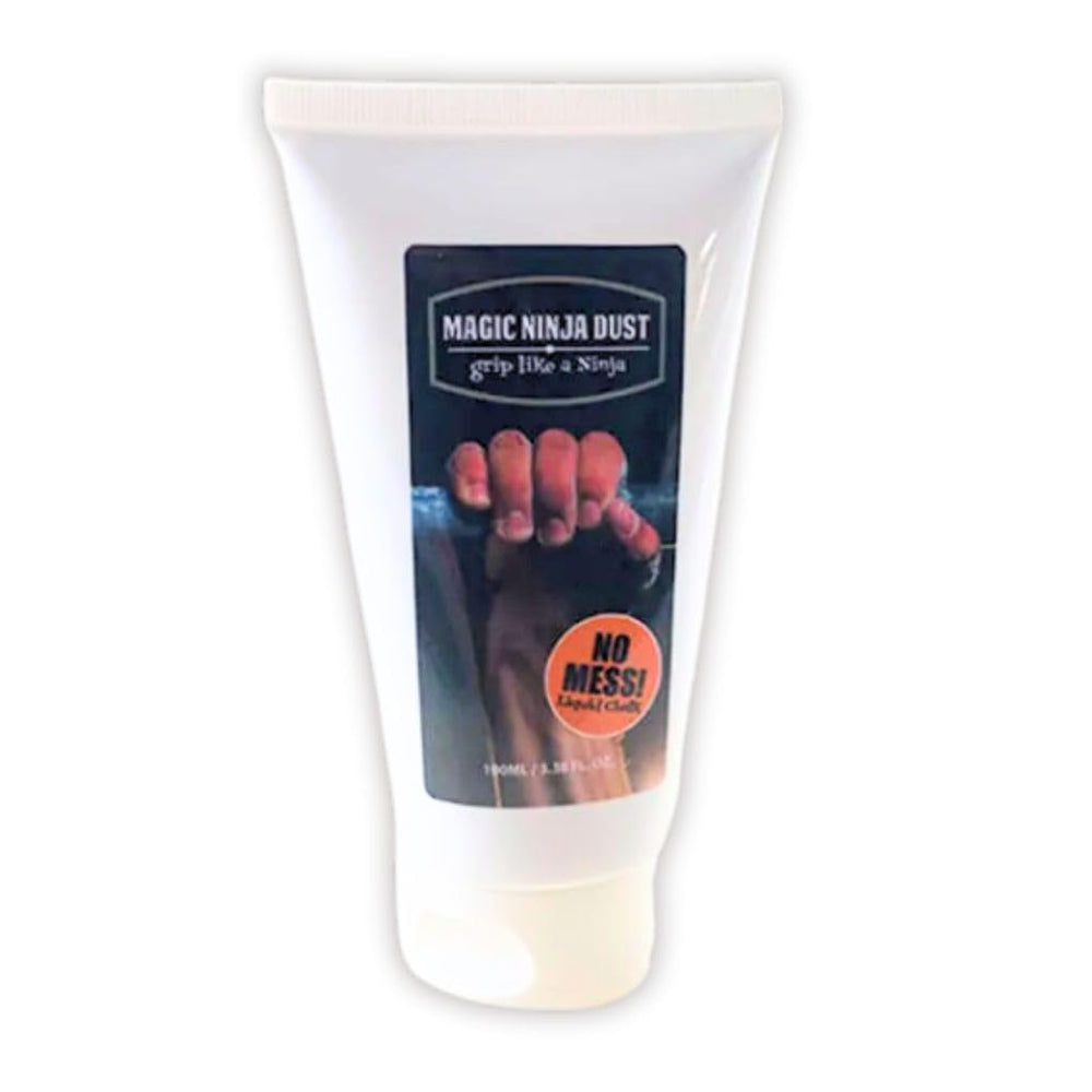 Magic Ninja Dust liquid chalk bottle pouring for dry hands and improved grip.