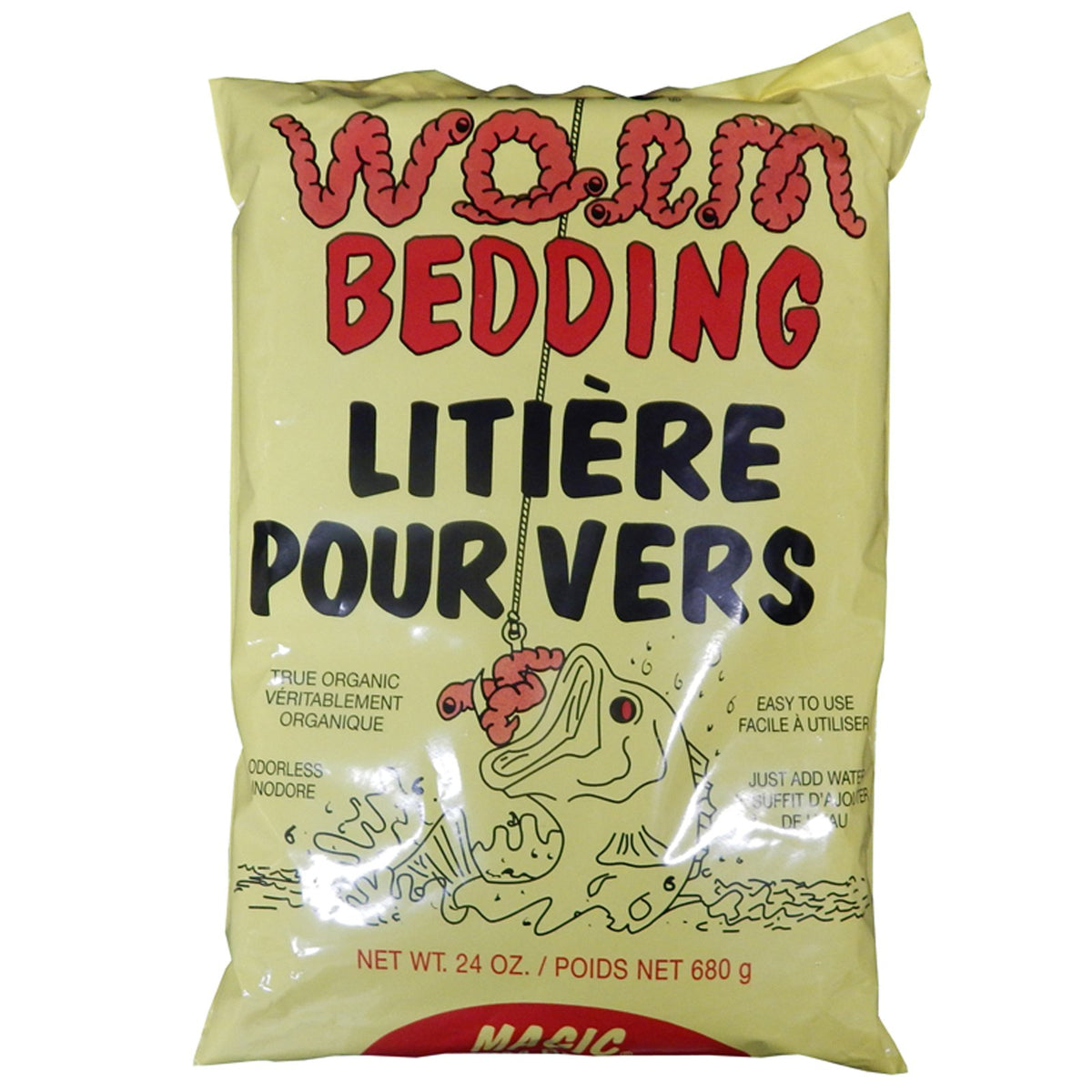 Magic worm bedding bag for fishing bait, clean and easy to handle worm prep.