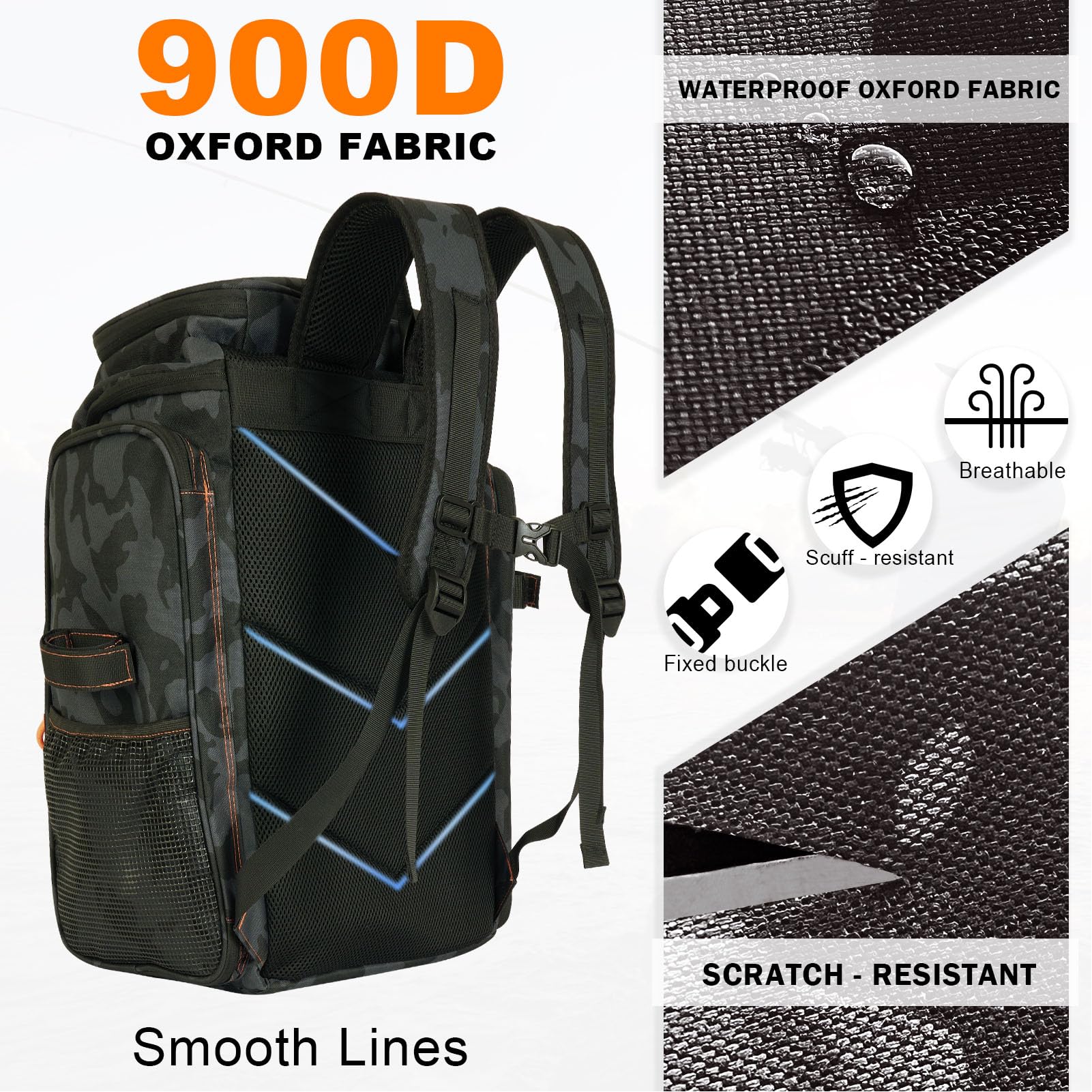 Magikeration fishing backpack 42L storage demonstrates spacious tackle organization.