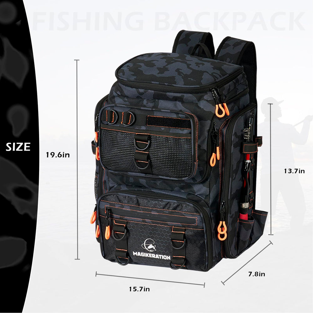 Magikeration fishing backpack colorful zippers enhance visibility and style.