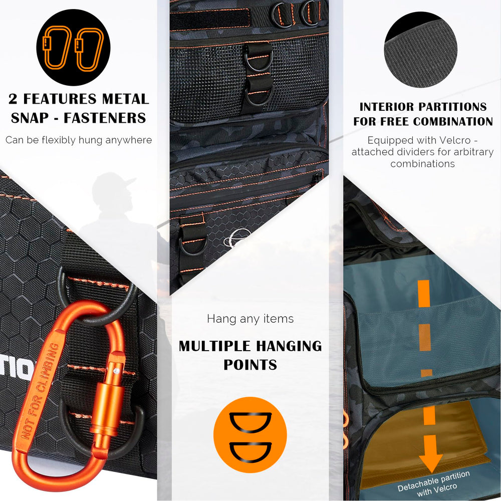 Magikeration fishing backpack pocket organization highlights 14 compartments.