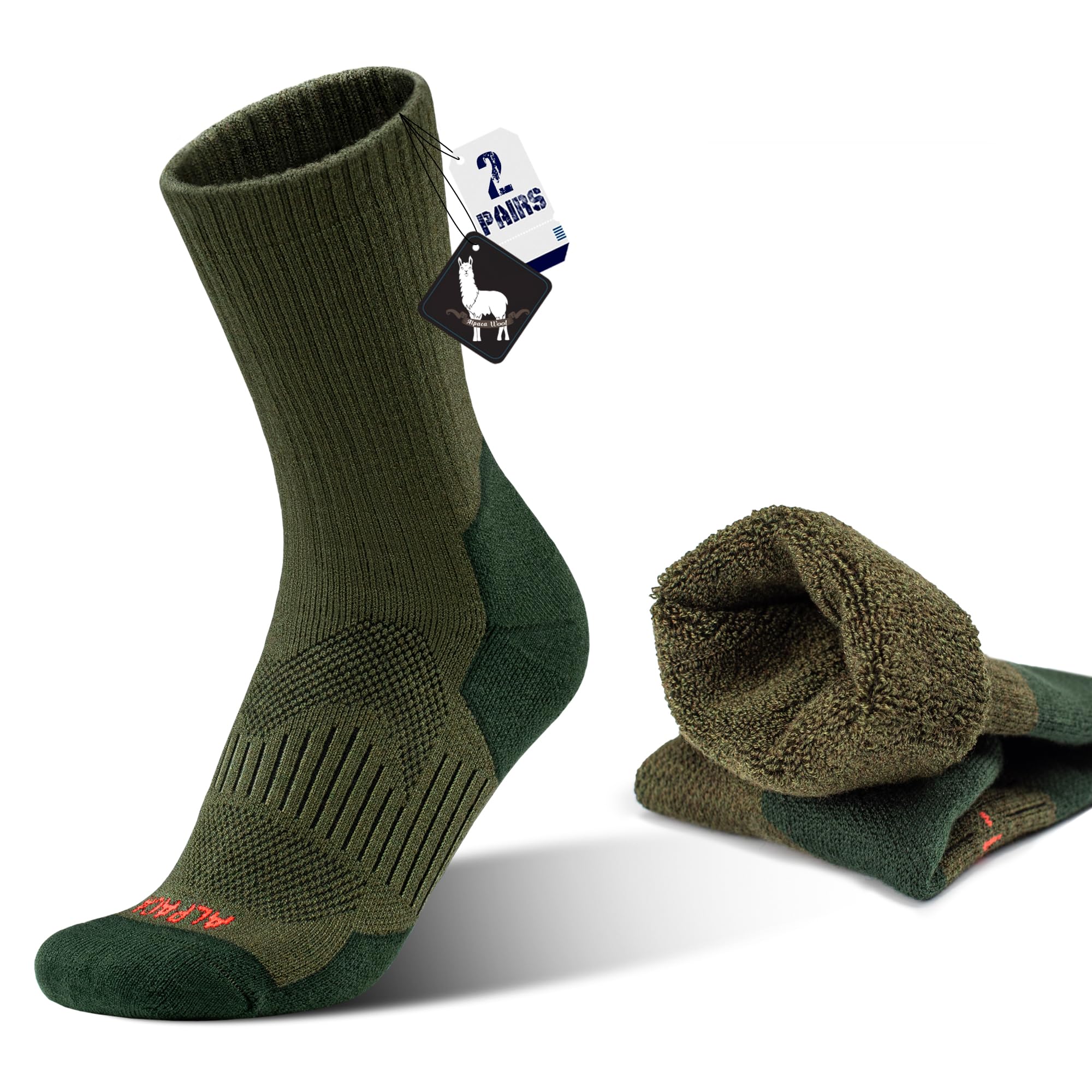 MAGISDU Alpaca wool hunting socks two-pack showcasing warmth and moisture management.