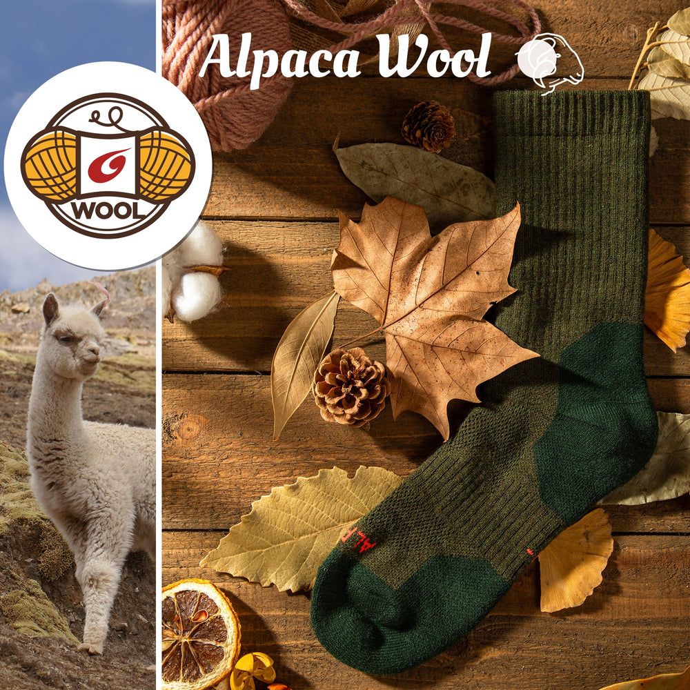MAGISDU moisture-wicking alpaca-wool socks keeping feet dry on rugged trails.
