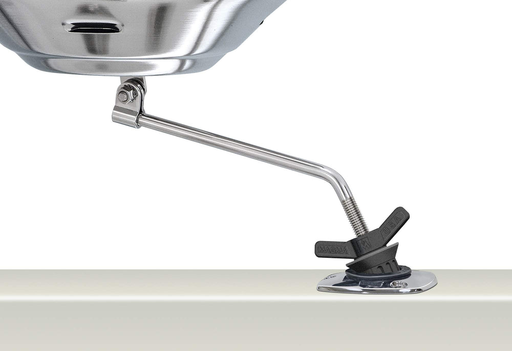 Magma A10-175 marine kettle attachment on a rod holder for secure open-water grilling