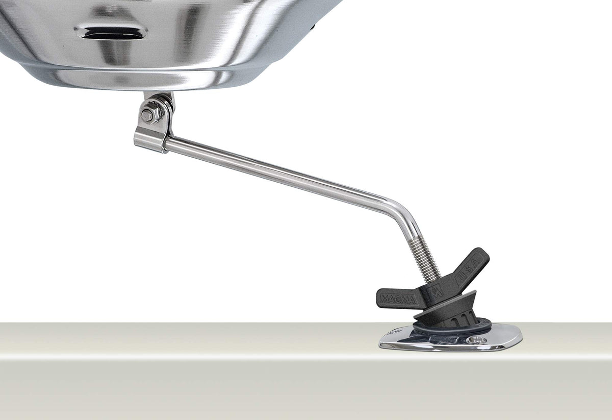 Magma A10-175 marine kettle attachment on a rod holder for secure open-water grilling