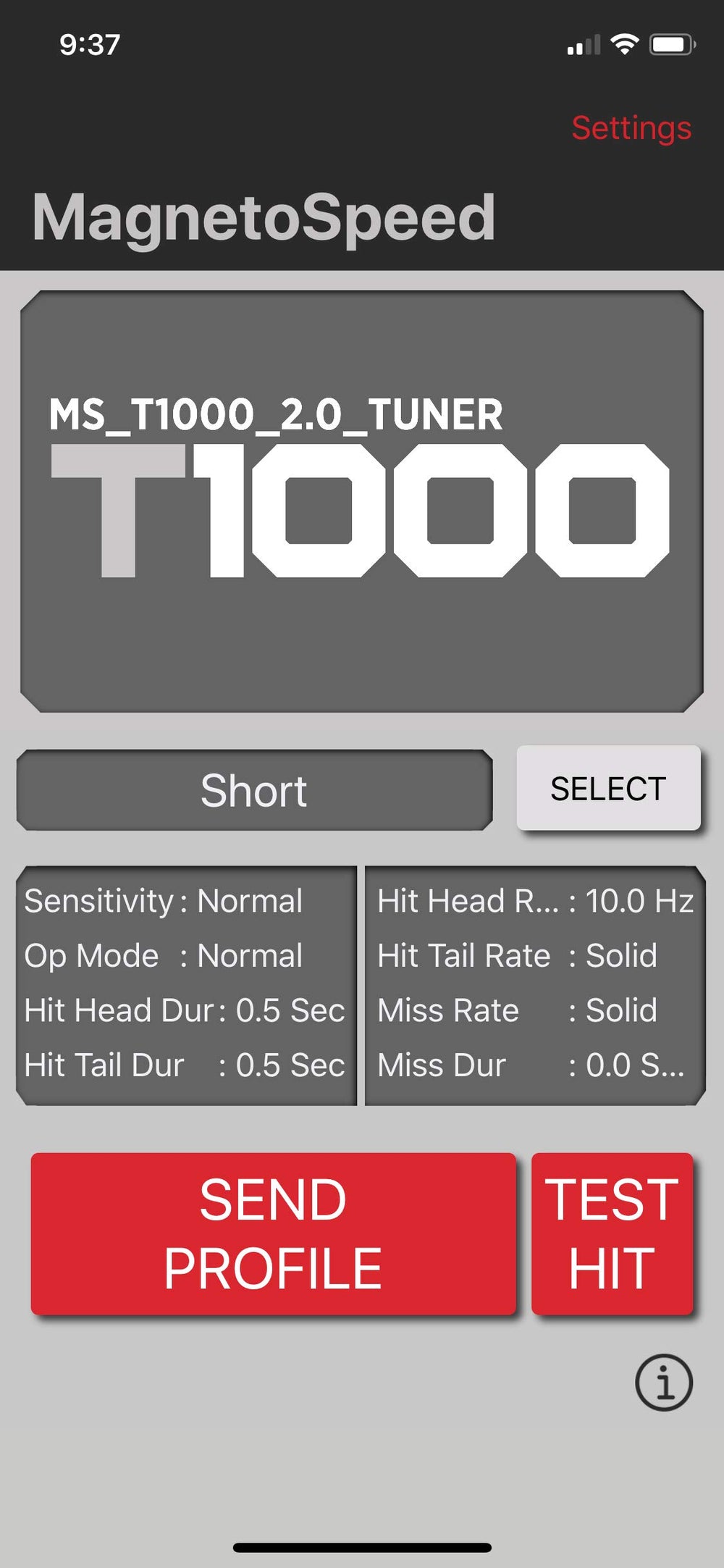 MagnetoSpeed T1000 Gen 2 LED indicator close-up shows color signals.