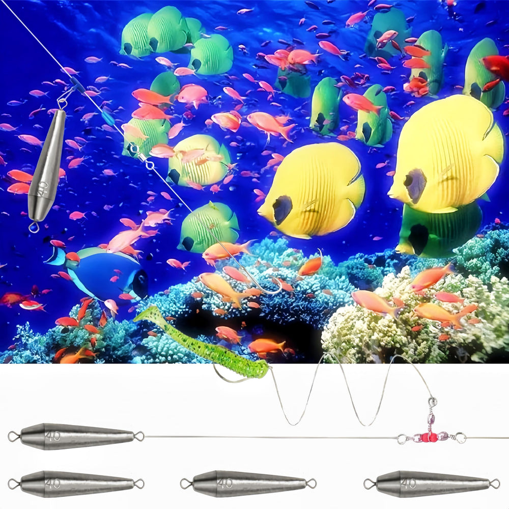 Double-ring weight attached to fishing line for trolling