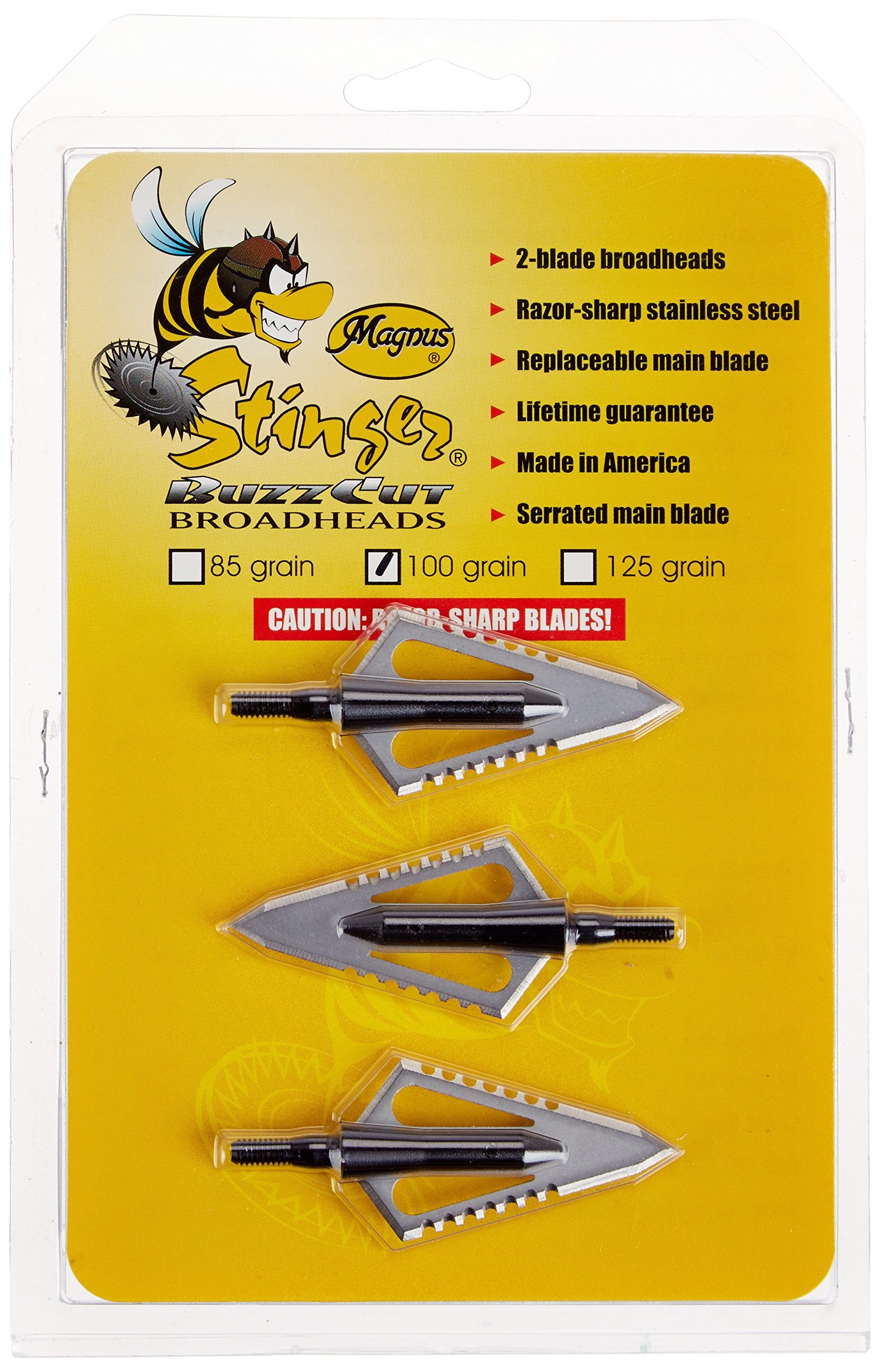 Magnus Stinger Buzzcut 2-Blade Broadhead pack-3 ready for field use with precision flight.