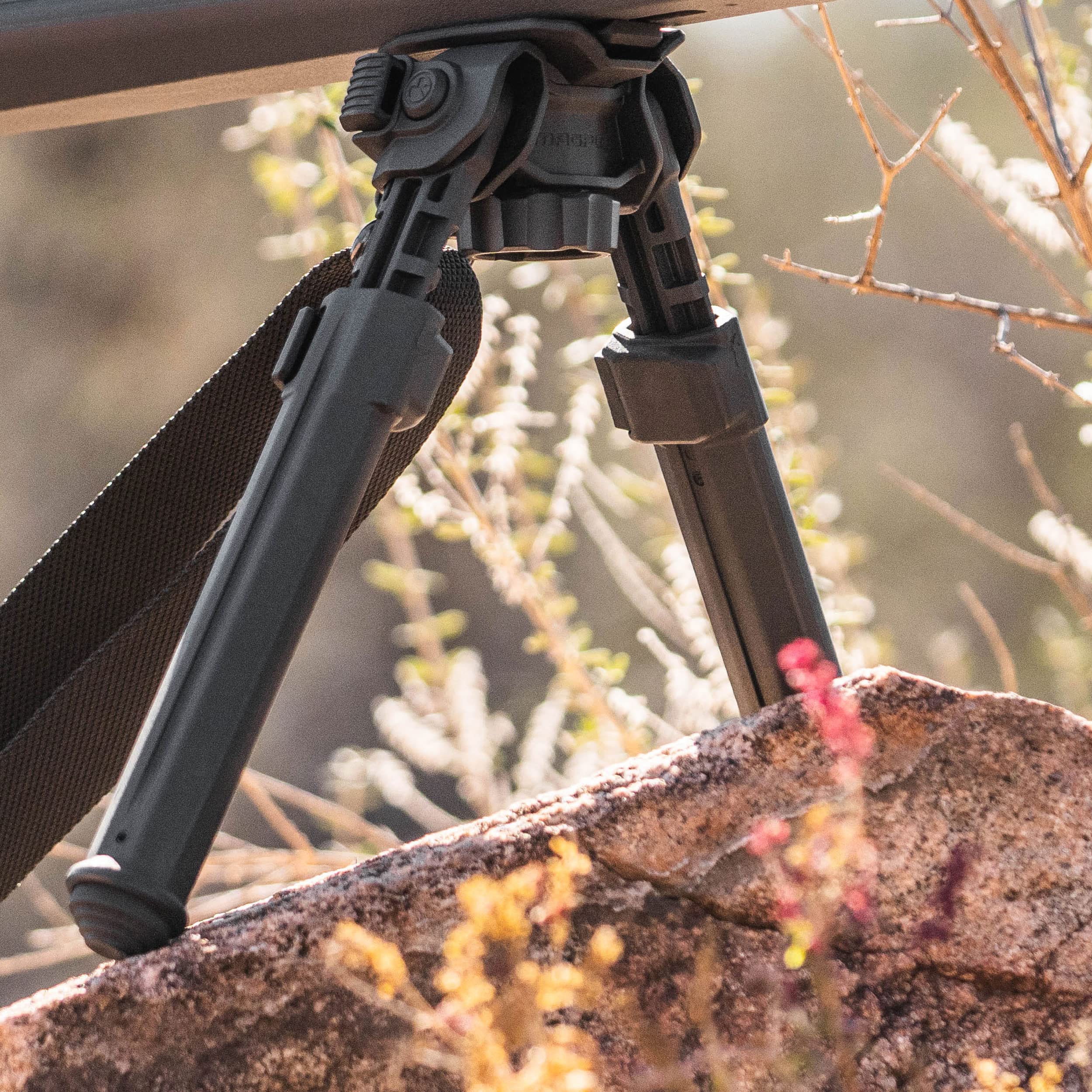 Magpul MOE Bipod non-marring saddle protects forend while distributing load