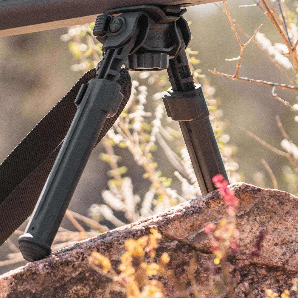 Magpul MOE Bipod non-marring saddle protects forend while distributing load