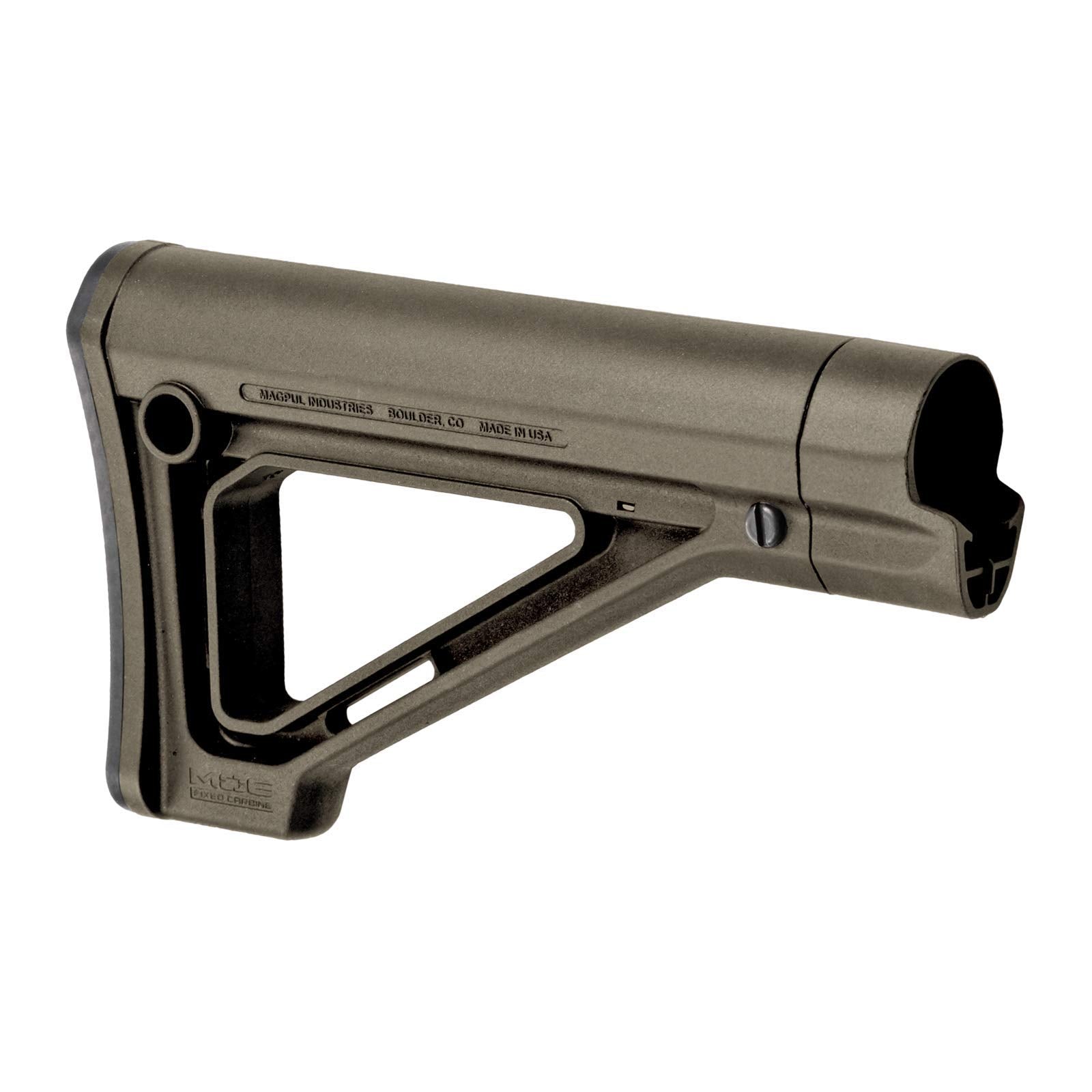 Magpul MOE fixed stock in olive drab green with sling loops for secure handling.