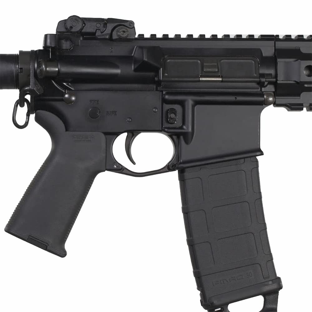 Magpull trigger guard with rounded edges fills rear gap for smoother operation.
