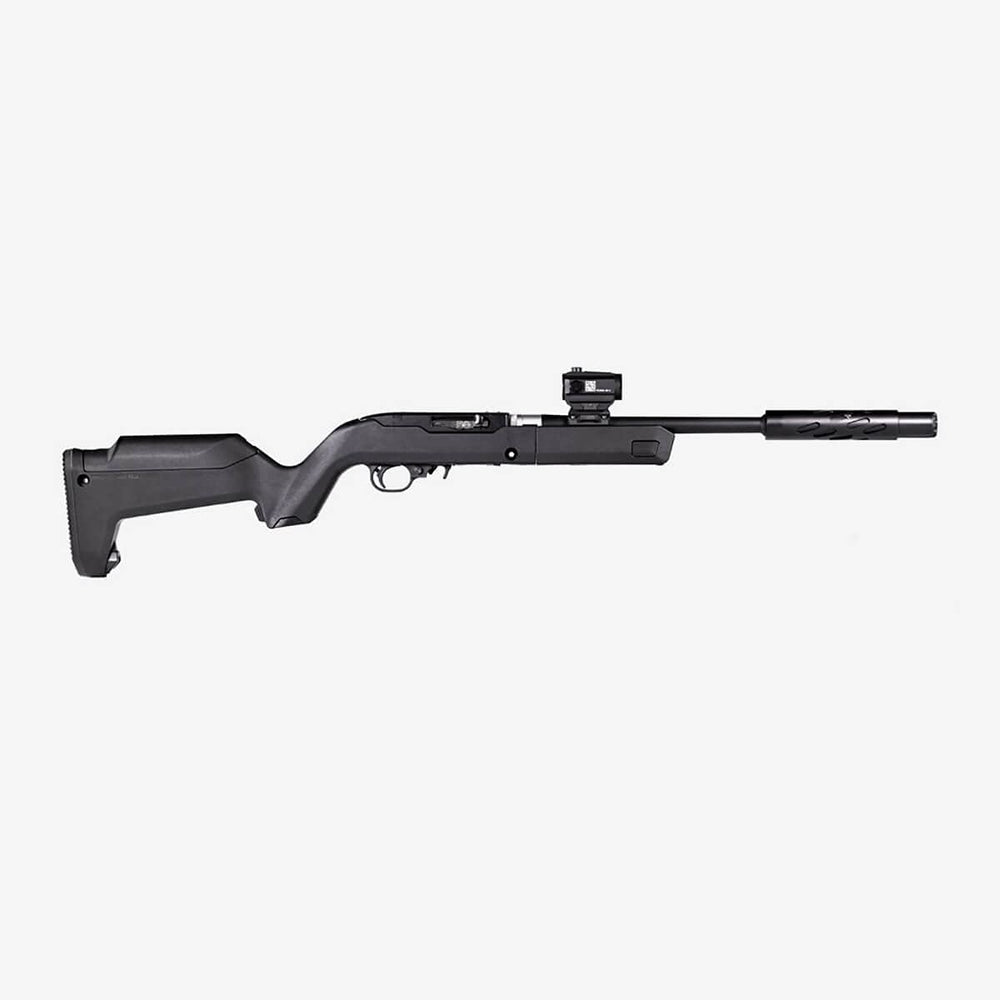 Magpul X-22 Backpacker stock with ergonomic hand guard enhances grip and control.
