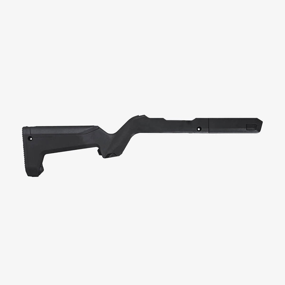 Hinged stock storage holds up to three 10-round magazines for field readiness.