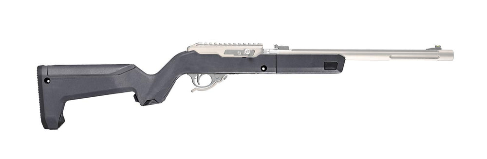 Magpul X-22 Backpacker stock on Ruger 10/22 Takedown in gray for compact carry
