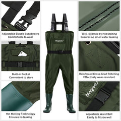 Lightweight dual-layer 70D nylon and PVC materials used in Magreel kids waders