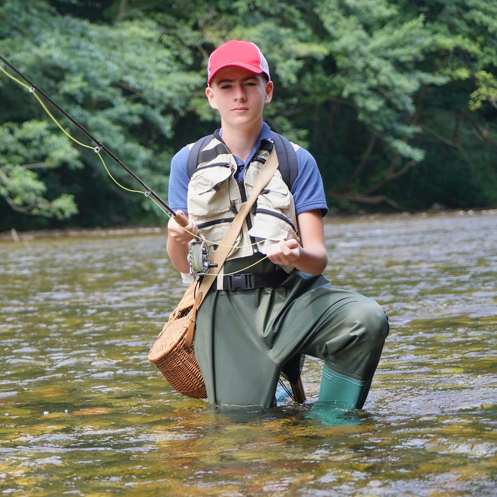 Children wearing Magreel waders for fishing, boating, and outdoor activities