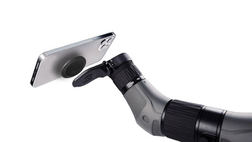 MAGVIEW S1 spotting scope universal adapter in use for smartphone digiscoping on large eyepieces