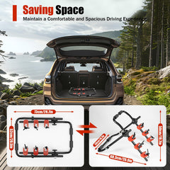 Mahugde 44-lb load-capacity rack securely carries three bikes.