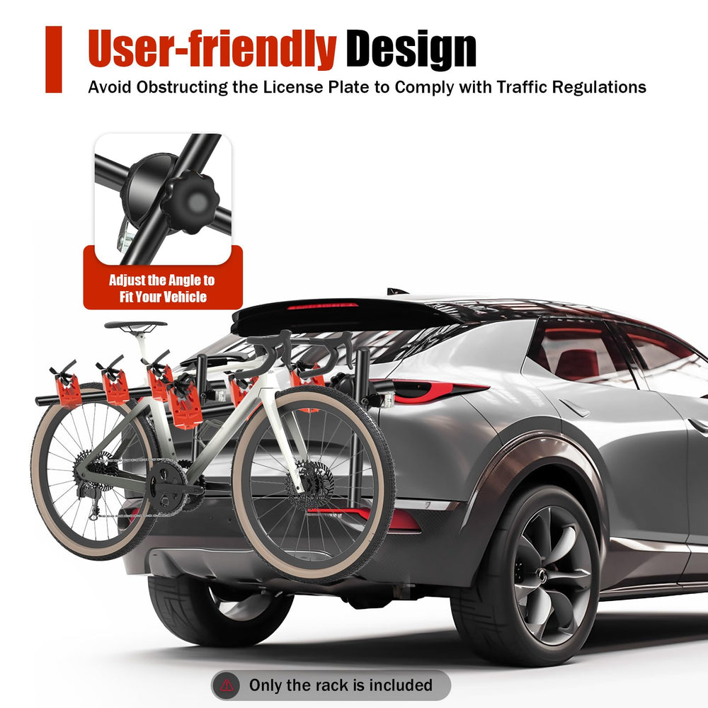 Mahugde adjustable straps and fixed slots keep bikes secure.