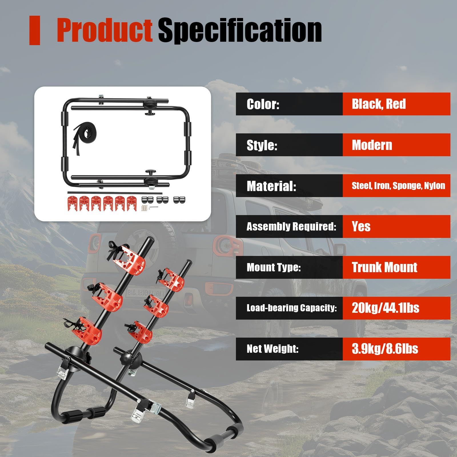 Mahugde exterior trunk mount saves interior space.