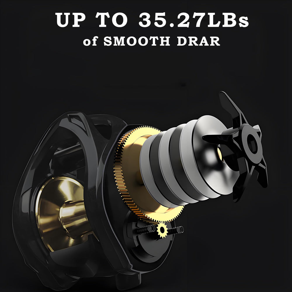 Carbon fiber baitcasting reel with 6.3:1 gear ratio and exterior magnetic brake