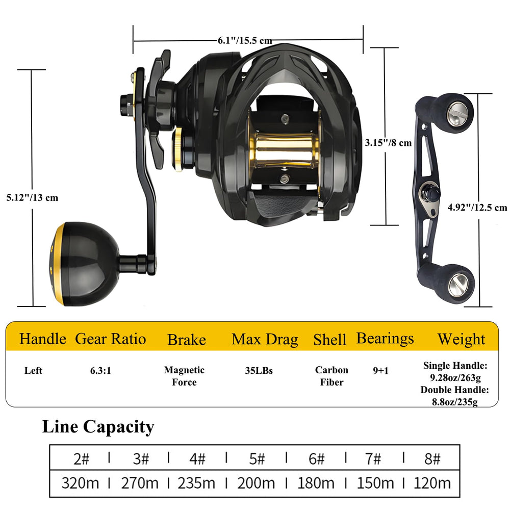 High-capacity spool holding up to 153 yards of #5 PE line