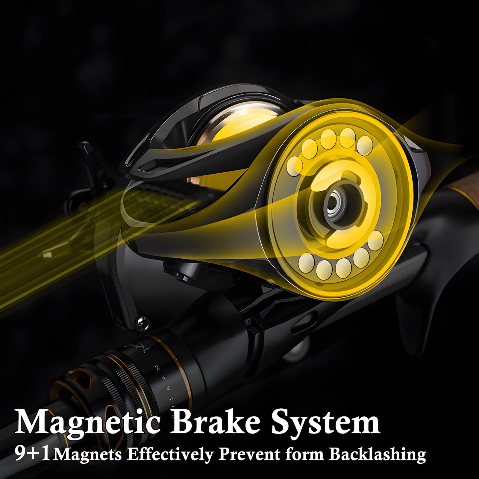 Externally adjustable 10-magnet brake on MAIPSIG reel