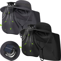 Maiteenly 2-pack solar fan hats gray/black - front view