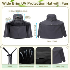 Solar powered fan hat with USB charging port detail