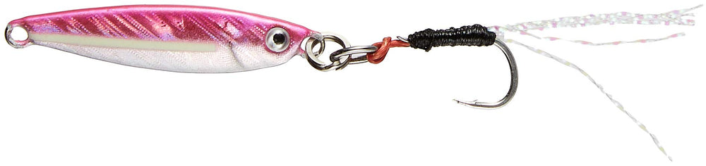 Major Craft JPM-3018GLOWPINK Jigpara Micro 3g front shot for ultra-light shore casting.