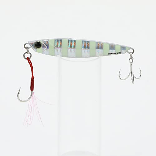 Major Craft Jigpara 50g JPS-50007ZEBRAGLOW in-hand shows palm-friendly weight.