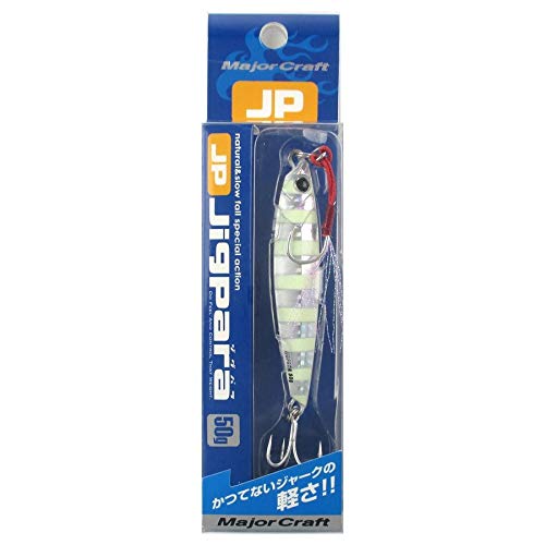 Major Craft Jigpara 50g JPS-50007ZEBRAGLOW packaging highlights specs and glow finish.