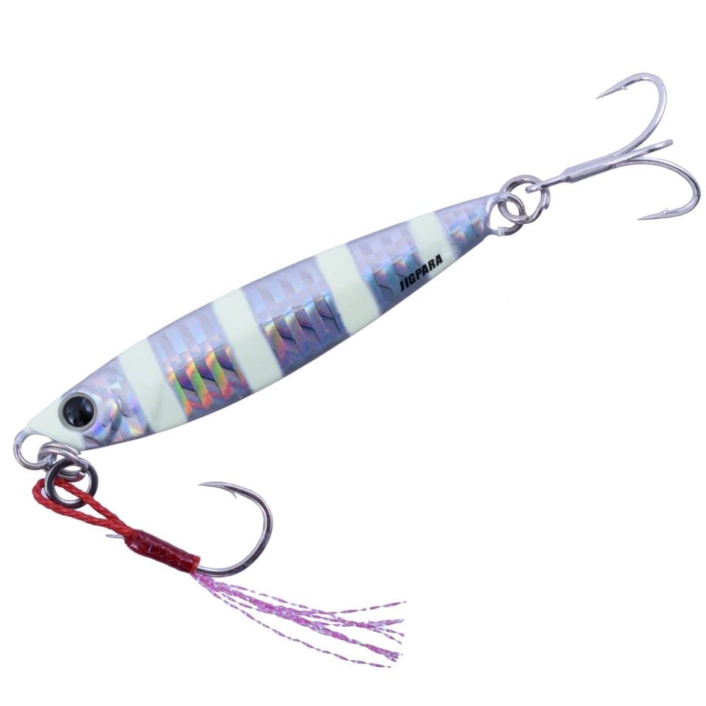 Major Craft Jigpara 60g Zebraglow front view highlights casting distance and lure visibility.