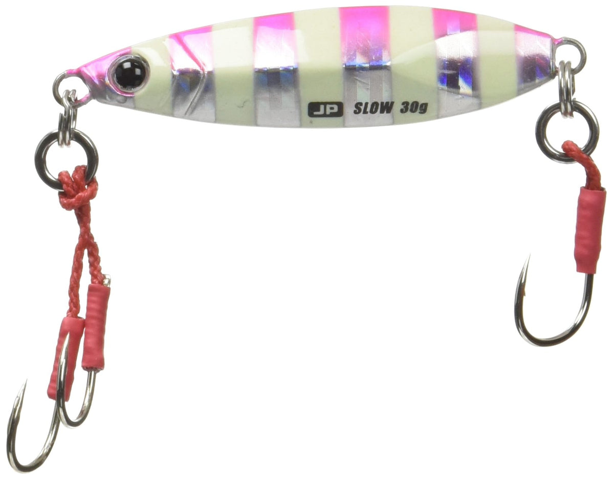 Major Craft Jigpara Slow 30g Zebra Pink oval body enhances casting control.