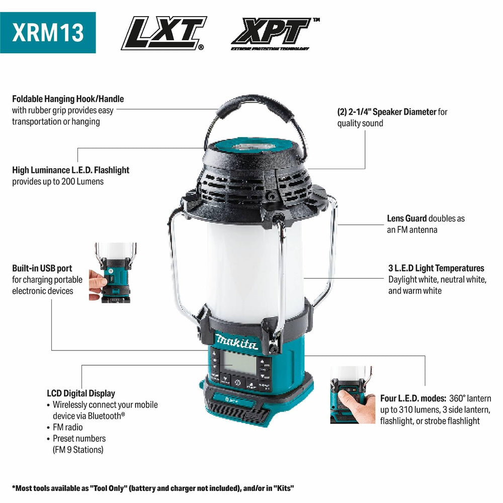 Makita XRM13 360° lantern mode delivers all-around illumination.