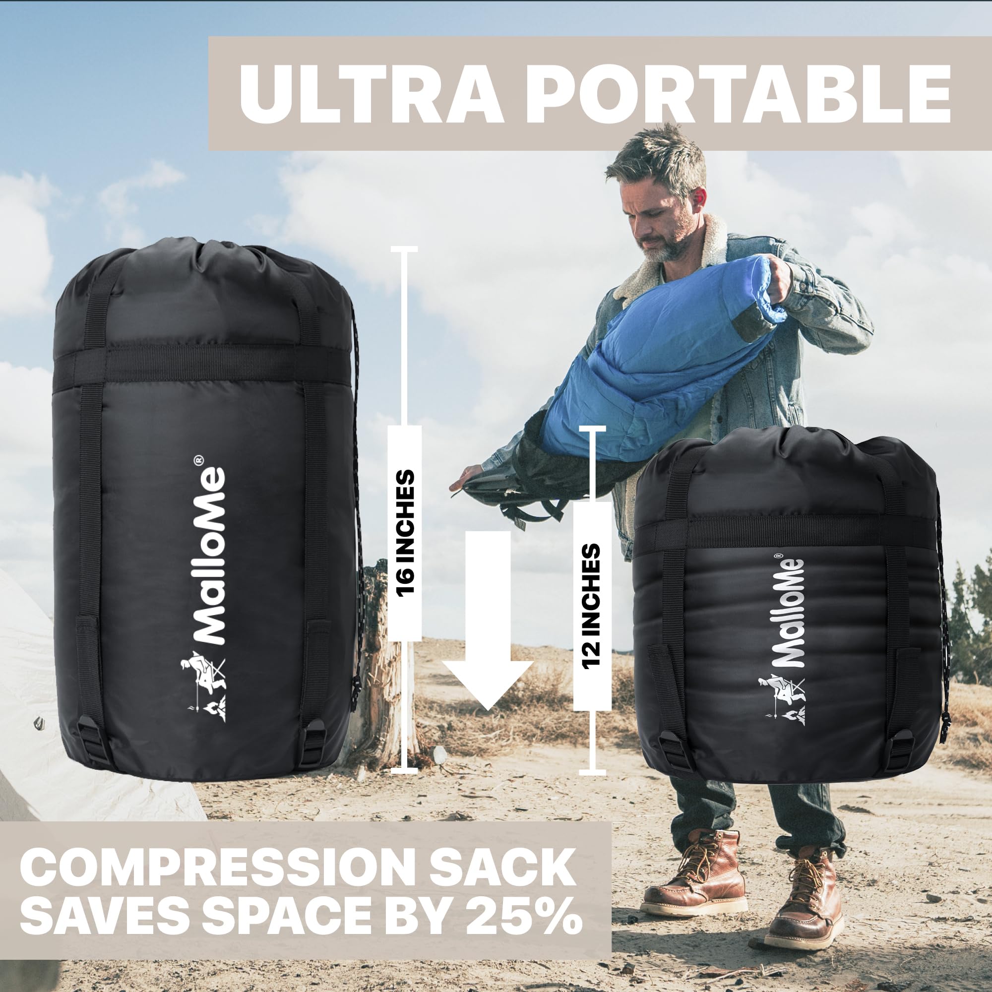 MalloMe sleeping bag interior with 3D fiber fill for warmth.