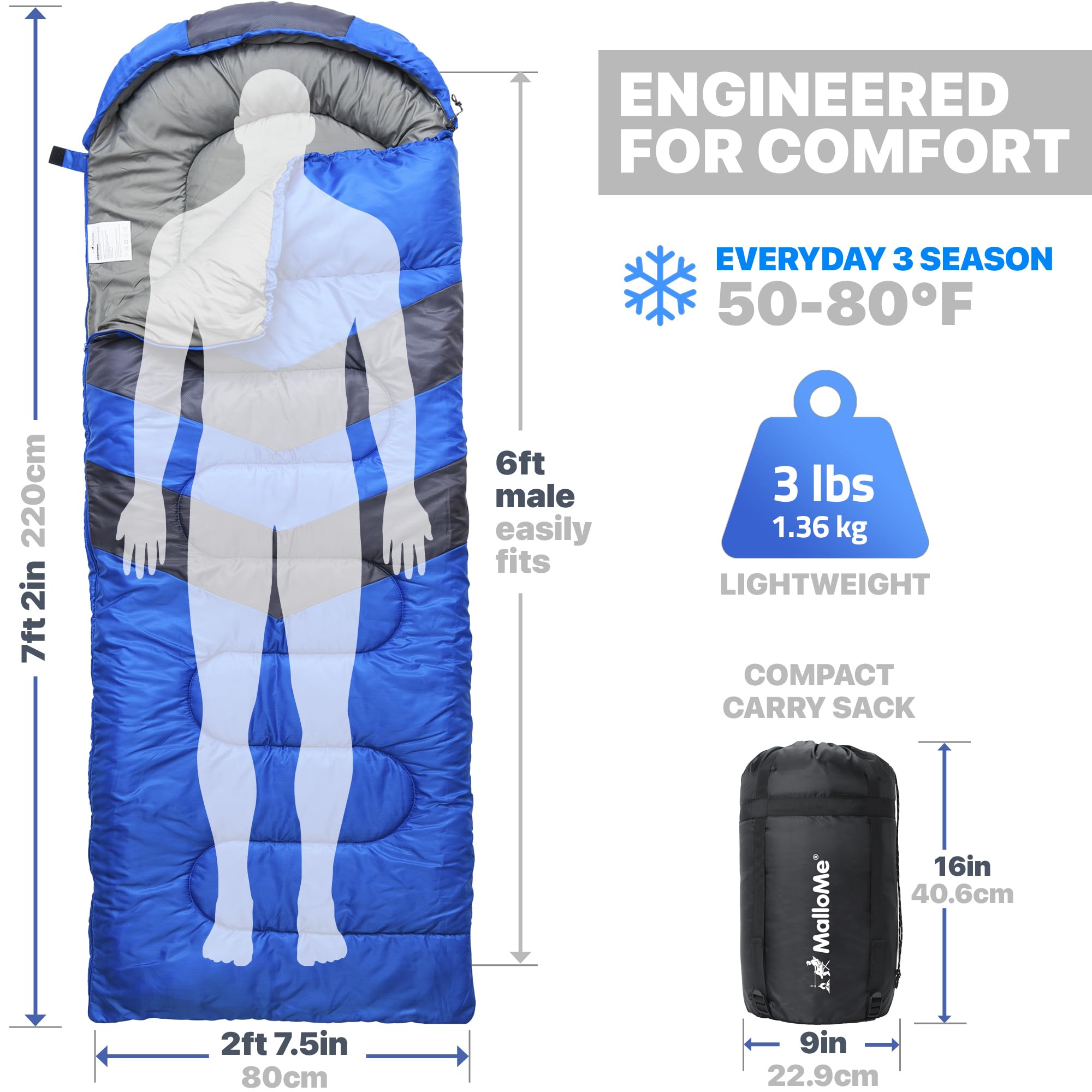 MalloMe sleeping bag for kids in bright colors, ideal for family camping and easy visibility.
