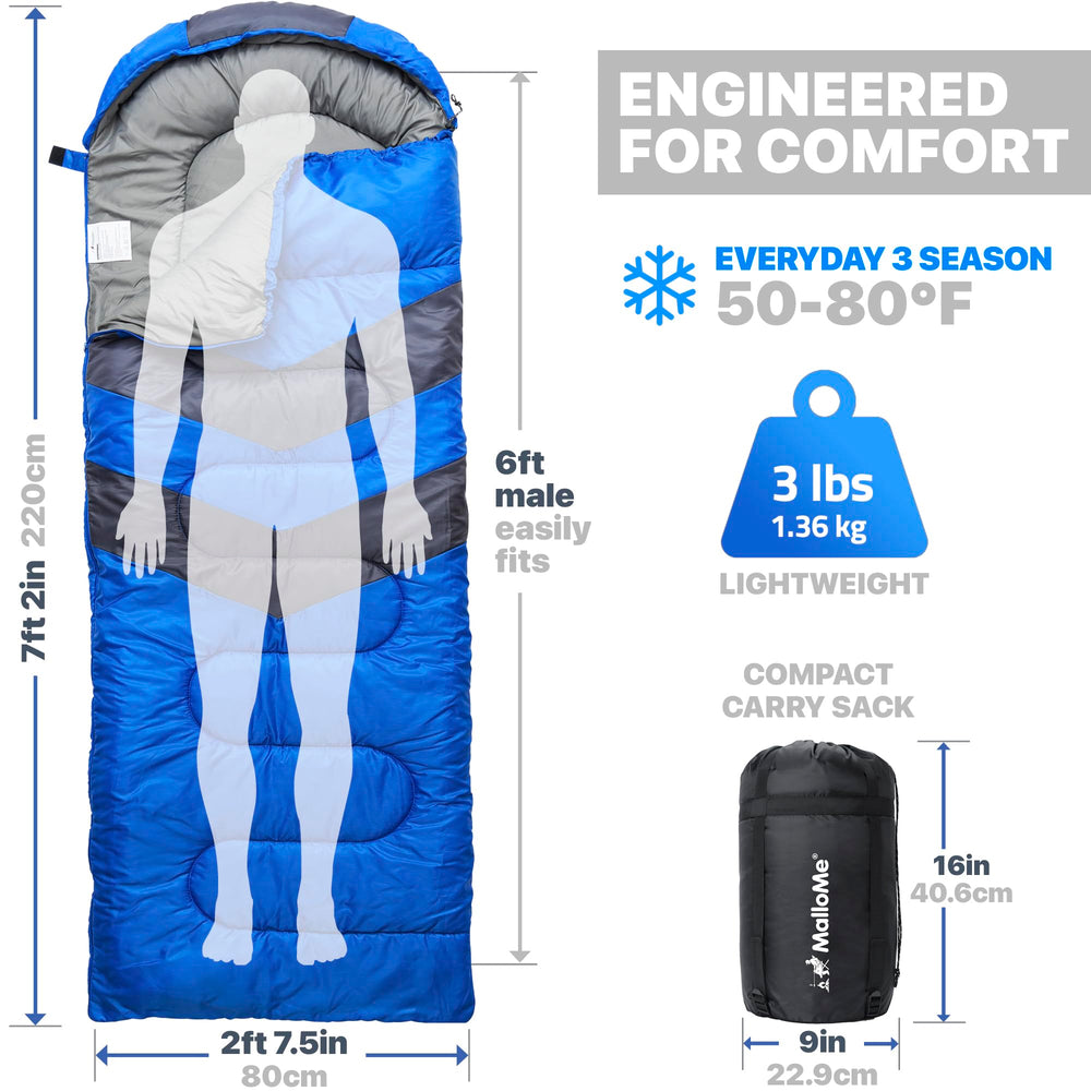 MalloMe sleeping bag for kids in bright colors, ideal for family camping and easy visibility.