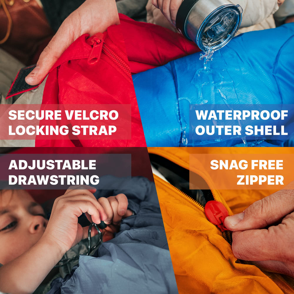 MalloMe sleeping bag snag-free zippers and snug headrest enhance warmth.