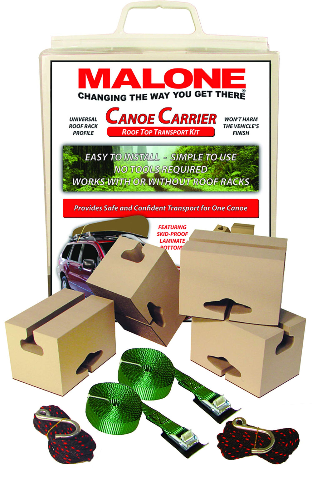 Malone canoe kit foam blocks provide cushioned support for secure transport
