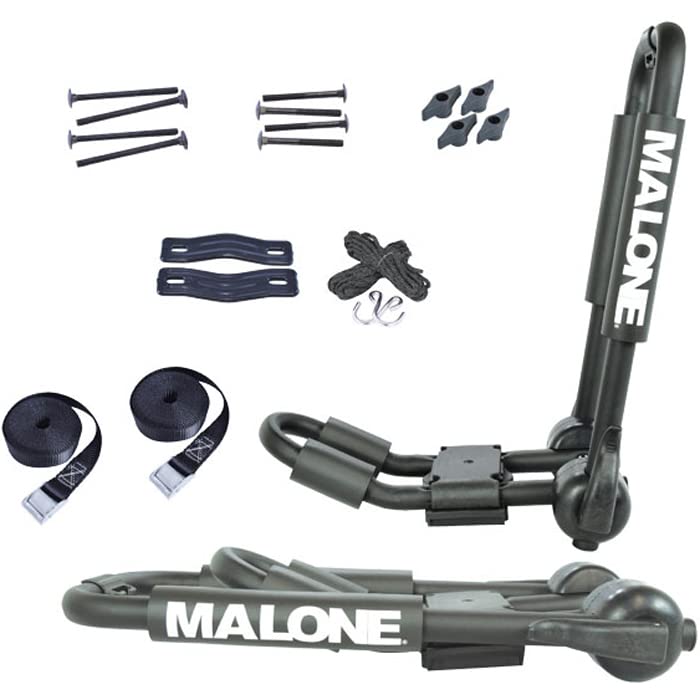 Malone FoldAway J Kayak Carrier mounted on a roof rack to fit various load bars.