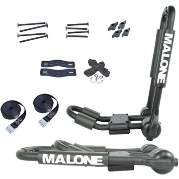 Malone FoldAway J Kayak Carrier mounted on a roof rack to fit various load bars.