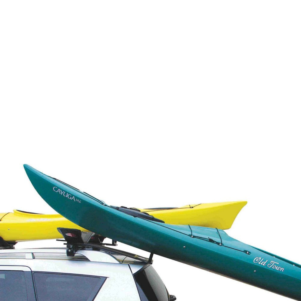 Close-up of Malone SeaWing/Stinger padded V-block protecting kayak.